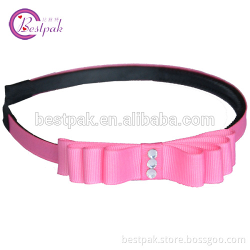 Pink grosgrain ribbon bow hair band